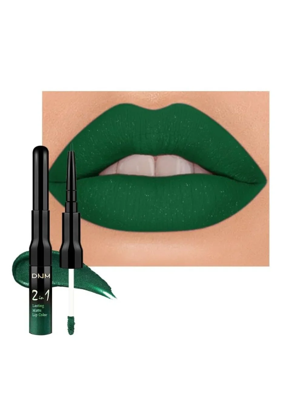 47#-Shimmery Green 2-in-1 Waterproof Long Lasting Double-Ended Liquid Lipstick